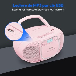 MEDION E66476 Stereo Sound System (Boombox, Lecteur CD, MP3, Cassette, Lecteur de Cassette Portable pour Enfants, Radio FM, AUX,