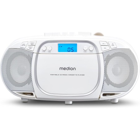MEDION E66476 Stereo Sound System (Boombox, Lecteur CD, MP3, Cassette, Lecteur de Cassette Portable pour Enfants, Radio FM, AUX,