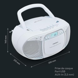 MEDION E66476 Stereo Sound System (Boombox, Lecteur CD, MP3, Cassette, Lecteur de Cassette Portable pour Enfants, Radio FM, AUX,