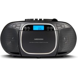 MEDION E66476 Système de Son stéréo (Boombox, Lecteur CD, MP3, Cassette, Lecteur de Cassette Portable pour Enfants, Radio FM, AU
