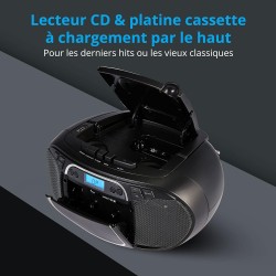 MEDION E66476 Système de Son stéréo (Boombox, Lecteur CD, MP3, Cassette, Lecteur de Cassette Portable pour Enfants, Radio FM, AU