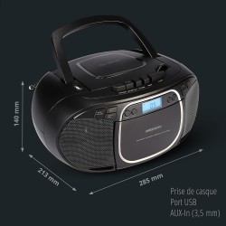 MEDION E66476 Système de Son stéréo (Boombox, Lecteur CD, MP3, Cassette, Lecteur de Cassette Portable pour Enfants, Radio FM, AU