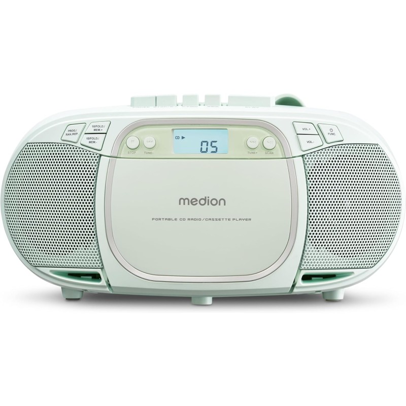 MEDION E66476 Stereo Sound System (Boombox, Lecteur CD, MP3, Cassette, Lecteur de Cassette Portable pour Enfants, Radio FM, AUX,