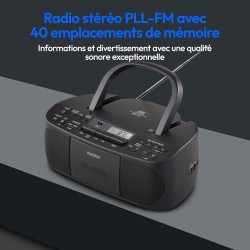 MEDION E65010 Radio stéréo (Lecteur CD, Cassette, Port USB, entrée Audio AUX, Lecture MP3. Radio FM PLL,40 mémoires de Stations,