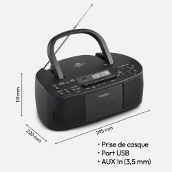 MEDION E65010 Radio stéréo (Lecteur CD, Cassette, Port USB, entrée Audio AUX, Lecture MP3. Radio FM PLL,40 mémoires de Stations,
