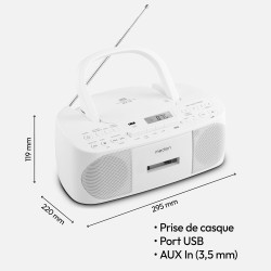 MEDION Radio stéréo E65010 (Lecteur CD, Cassette, Connexion USB, entrée Audio AUX, Lecture MP3. Radio FM PLL, mémoire 40 Station
