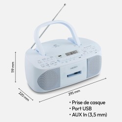 MEDION E65010 Radio stéréo (Lecteur CD, Cassette, Port USB, entrée Audio AUX, Lecture MP3. Radio FM PLL, 40 Stations mémorisable