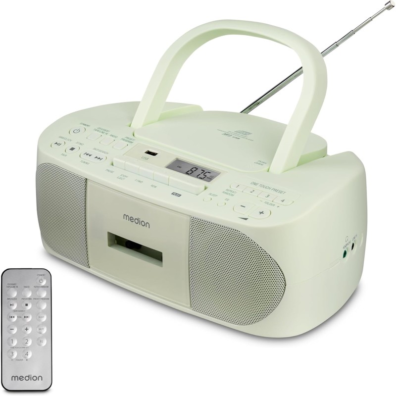 MEDION E65010 Radio stéréo (Lecteur CD, Cassette, Port USB, entrée Audio AUX, Lecture MP3. Radio FM PLL,40 mémoires de Stations,