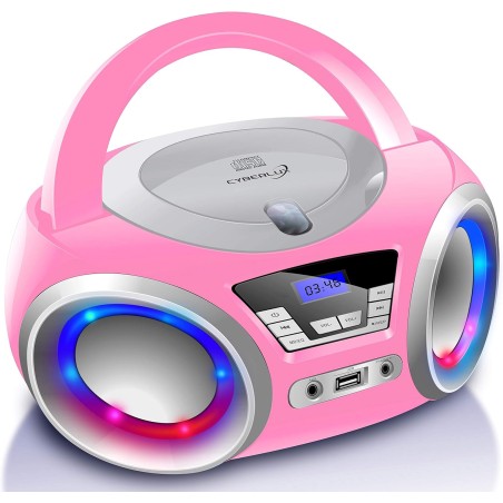 Lecteur cd avec éclairage led | prise casque | radio stéréo portable | radio enfant | chaîne | usb | lecteur cd/mp3 | radio fm |