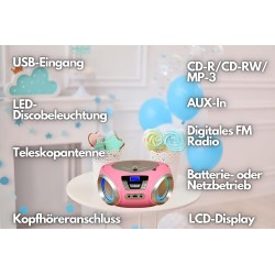 Lecteur cd avec éclairage led | prise casque | radio stéréo portable | radio enfant | chaîne | usb | lecteur cd/mp3 | radio fm |