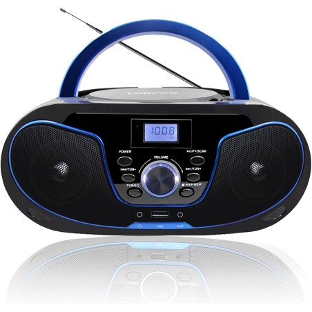 Boombox lecteur cd portable | bleutooth 5.3 | radio fm | entrée usb et aux, sortie casque | bouton de volume | stéréo haut-parle