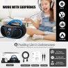 Boombox lecteur cd portable | bleutooth 5.3 | radio fm | entrée usb et aux, sortie casque | bouton de volume | stéréo haut-parle