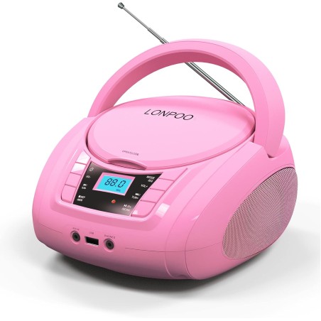 Lecteur cd portable boombox stéréo pour enfants, compatible bleutooth, radio fm, entrée aux, sortie casque, fonctionne dc/ac (ro