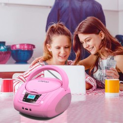 Lecteur cd portable boombox stéréo pour enfants, compatible bleutooth, radio fm, entrée aux, sortie casque, fonctionne dc/ac (ro