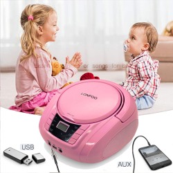 Lecteur cd portable boombox stéréo pour enfants, compatible bleutooth, radio fm, entrée aux, sortie casque, fonctionne dc/ac (ro