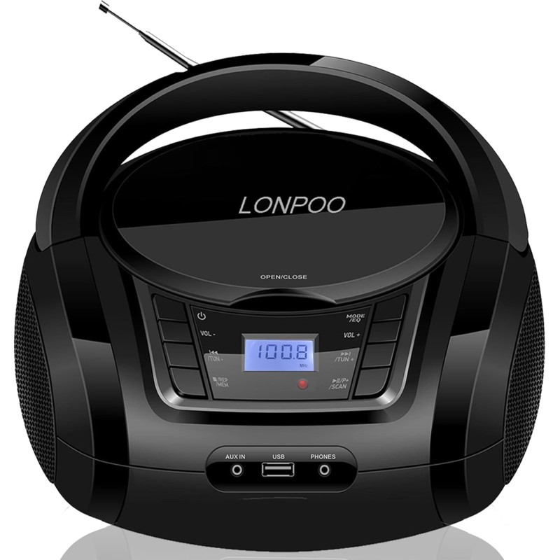 Lecteur cd avec bleutooth, lp-d03 radio fm portable stéréo avec son cristallin, lecture mp3, entrée usb et aux, prise casque, ec