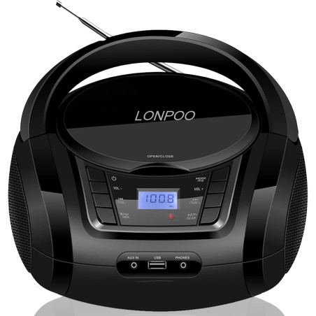 Lecteur cd avec bleutooth, lp-d03 radio fm portable stéréo avec son cristallin, lecture mp3, entrée usb et aux, prise casque, ec