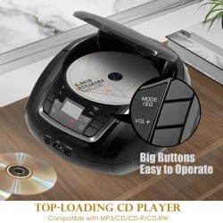 Lecteur cd avec bleutooth, lp-d03 radio fm portable stéréo avec son cristallin, lecture mp3, entrée usb et aux, prise casque, ec