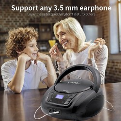 Lecteur cd avec bleutooth, lp-d03 radio fm portable stéréo avec son cristallin, lecture mp3, entrée usb et aux, prise casque, ec