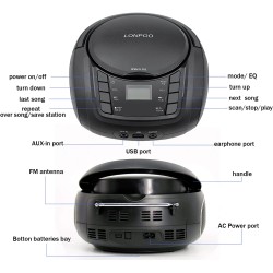 Lecteur cd avec bleutooth, lp-d03 radio fm portable stéréo avec son cristallin, lecture mp3, entrée usb et aux, prise casque, ec