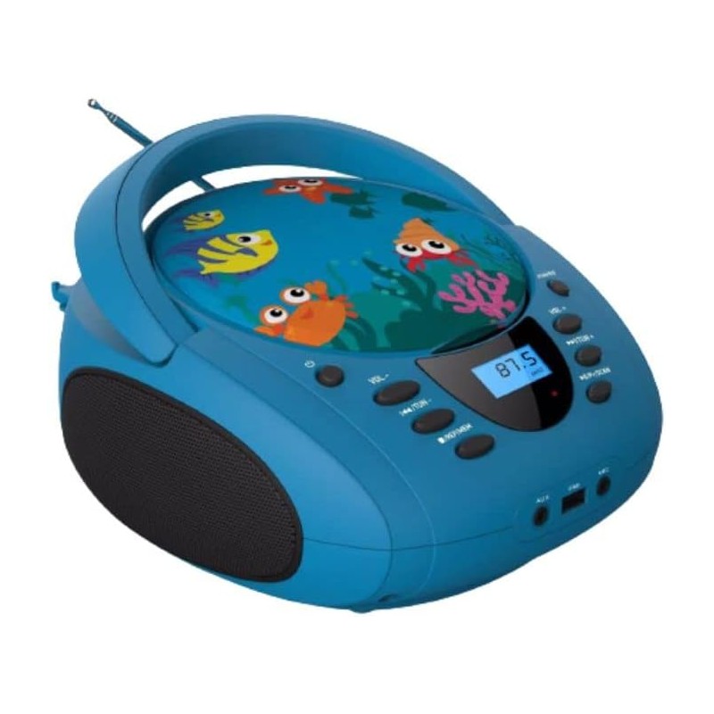 Lecteur - Radio CD - USB WeKids: FM, Lecteur CD/CD-R/CD-RW/MP3, RMS2*2W, entrée Aux et Micro, modèle Mer