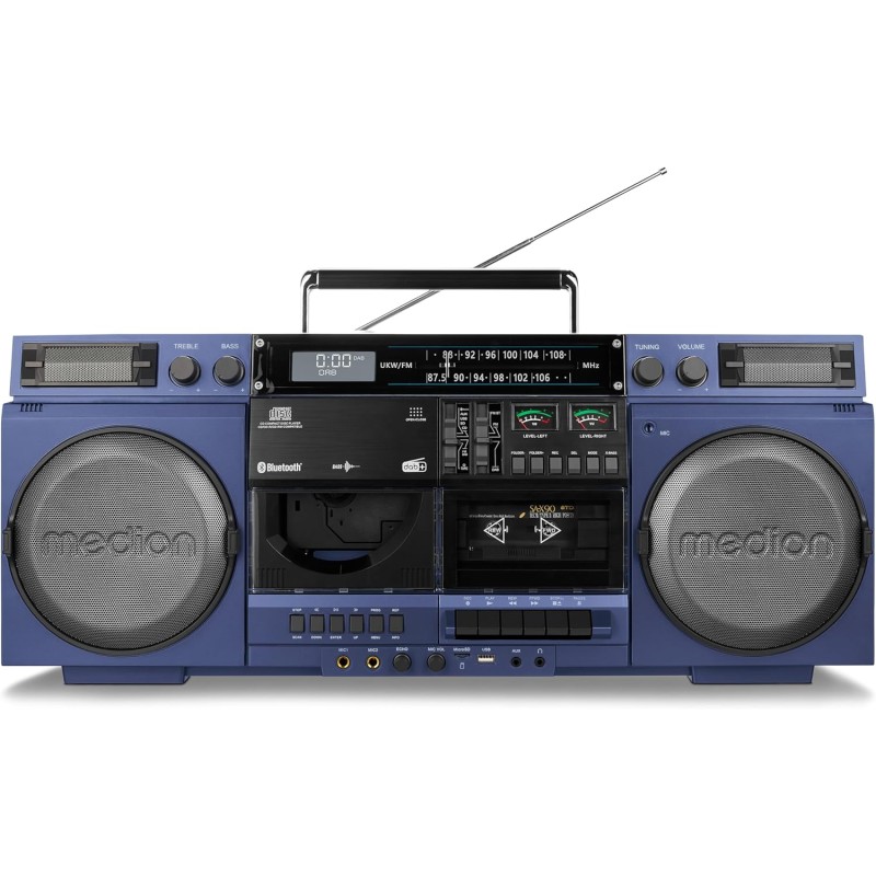 Medion p66538 enregistreur à cassettes (ghettoblaster rétro avec lecteur cd, années 80, grand, usb, sd, cd, cassettes mc, radio 