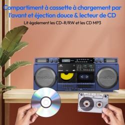 Medion p66538 enregistreur à cassettes (ghettoblaster rétro avec lecteur cd, années 80, grand, usb, sd, cd, cassettes mc, radio 