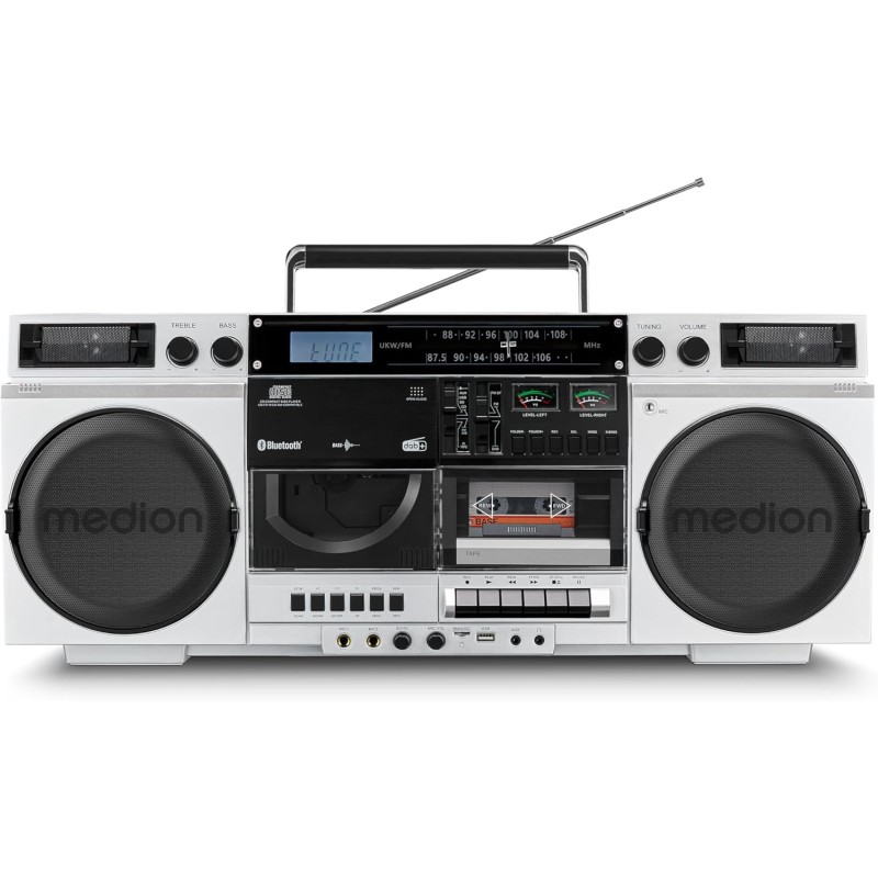 Medion p66538 enregistreur à cassettes (ghettoblaster rétro avec lecteur cd, années 80, grand, usb, sd, cd, cassettes mc, radio 