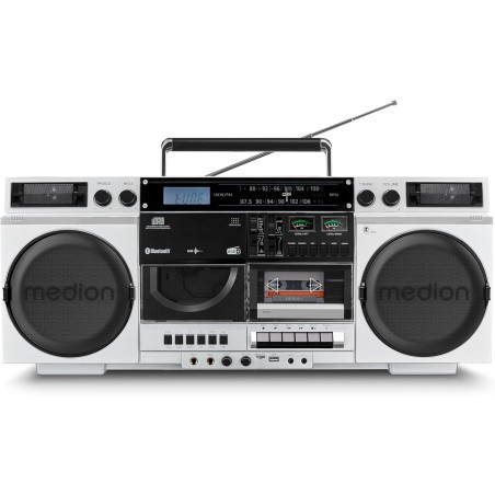 Medion p66538 enregistreur à cassettes (ghettoblaster rétro avec lecteur cd, années 80, grand, usb, sd, cd, cassettes mc, radio 