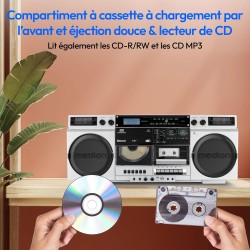 Medion p66538 enregistreur à cassettes (ghettoblaster rétro avec lecteur cd, années 80, grand, usb, sd, cd, cassettes mc, radio 
