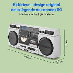 Medion p66538 enregistreur à cassettes (ghettoblaster rétro avec lecteur cd, années 80, grand, usb, sd, cd, cassettes mc, radio 
