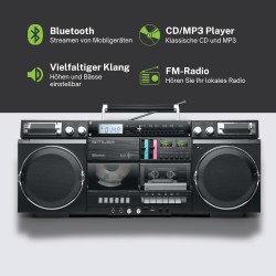 Muse boombox bleutooth rétro avec radio, cd, enregistreur cassette, puissance de sortie 80 w, usb, aux, fente pour carte micro s