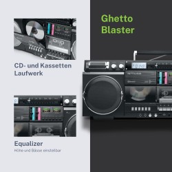 Muse boombox bleutooth rétro avec radio, cd, enregistreur cassette, puissance de sortie 80 w, usb, aux, fente pour carte micro s
