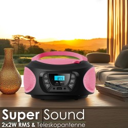 Boombox - lecteur cd portable - cd/cd-r - usb - radio fm enfants - entrée aux-in - prise casque - chaîne stéréo - système compac