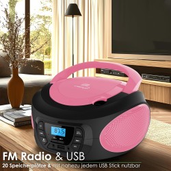 Boombox - lecteur cd portable - cd/cd-r - usb - radio fm enfants - entrée aux-in - prise casque - chaîne stéréo - système compac