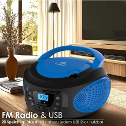 Boombox - Lecteur CD portable - CD/CD-R - USB - Radio FM - Entrée AUX-IN - Prise casque - Radio enfants - Radio CD - Chaîne stér