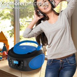 Boombox - Lecteur CD portable - CD/CD-R - USB - Radio FM - Entrée AUX-IN - Prise casque - Radio enfants - Radio CD - Chaîne stér
