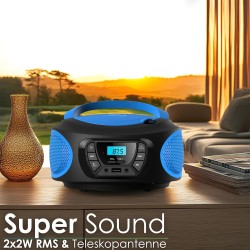 Boombox - Lecteur CD portable - CD/CD-R - USB - Radio FM - Entrée AUX-IN - Prise casque - Radio enfants - Radio CD - Chaîne stér