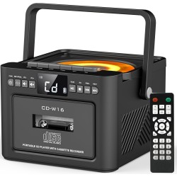 Grande lecteur cd portable pour la maison et boombox rechargeable avec radio, bleutooth, télécommande, batterie 5000 mah, usb, a