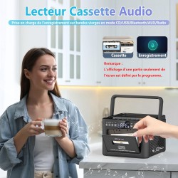 Grande lecteur cd portable pour la maison et boombox rechargeable avec radio, bleutooth, télécommande, batterie 5000 mah, usb, a
