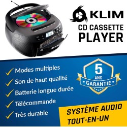 Klim lecteur cd & lecteur cassette audio, am/fm poste radio cd, lecteur cd bleutooth, son stéréo, télécommande, enregistrement d