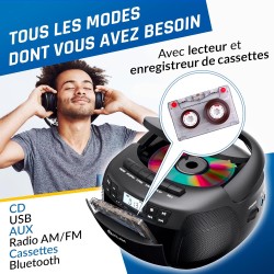 Klim lecteur cd & lecteur cassette audio, am/fm poste radio cd, lecteur cd bleutooth, son stéréo, télécommande, enregistrement d