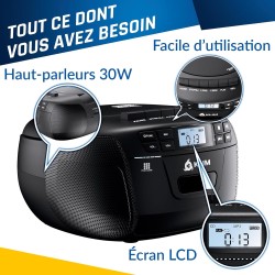 Klim lecteur cd & lecteur cassette audio, am/fm poste radio cd, lecteur cd bleutooth, son stéréo, télécommande, enregistrement d