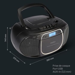 MEDION E66476 Stereo Sound System (Boombox, Lecteur CD, MP3, Cassette, Lecteur de Cassette Portable pour Enfants, Radio FM, AUX,