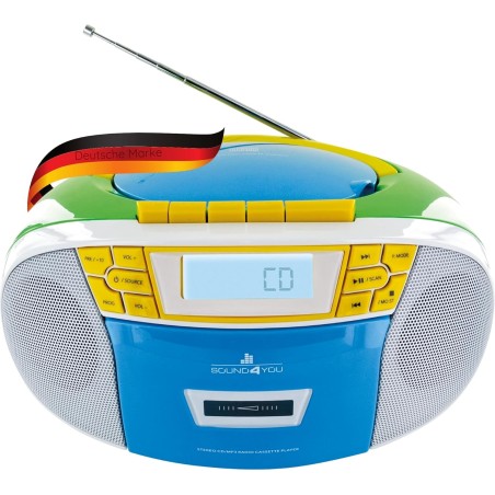 SCHWAIGER 661644 Lecteur CD avec Cassette et Radio MP3 Connexion USB FM Radio AUX Casque Boombox Fonctionnement sur Secteur et P