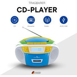SCHWAIGER 661644 Lecteur CD avec Cassette et Radio MP3 Connexion USB FM Radio AUX Casque Boombox Fonctionnement sur Secteur et P