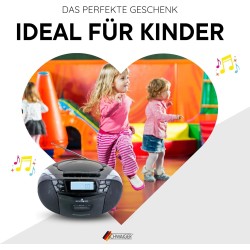 SCHWAIGER 658026 Lecteur CD avec Cassette et Radio MP3 Connexion USB FM Radio AUX Casque Boombox Fonctionnement sur Secteur et P