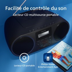 Philips taz6000 lecteur de cd/radio fm tout-en-un avec dab+, bleutooth 5.4, usb, batterie/alimentation ca, amplification dynamiq