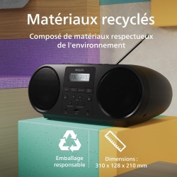 Philips taz6000 lecteur de cd/radio fm tout-en-un avec dab+, bleutooth 5.4, usb, batterie/alimentation ca, amplification dynamiq