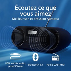 Philips taz6000 lecteur de cd/radio fm tout-en-un avec dab+, bleutooth 5.4, usb, batterie/alimentation ca, amplification dynamiq
